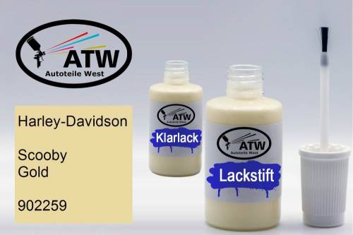 Harley-Davidson, Scooby Gold, 902259: 20ml Lackstift + 20ml Klarlack - Set, von ATW Autoteile West.